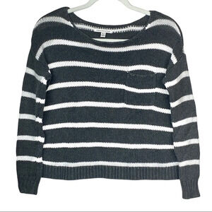 Oversized Knit Sweater Striped 100% Cotton Gray White American Eagle Outfitters